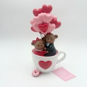 Martha Stewart Valentine Teddy Bears Tea Cup Heart Balloons Figurine Romantic
